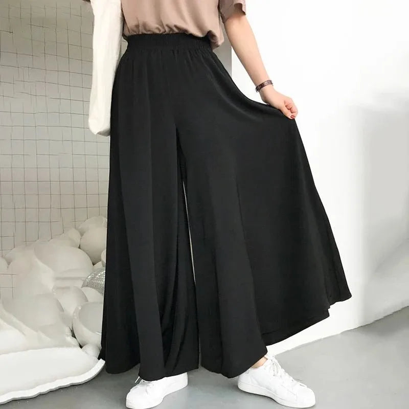 Spring And Summer Women's Plus Size Wide Leg Pants Ice Silk Fold Retro Minimalist Mid Rise Elastic Drape Straight Leg Trousers