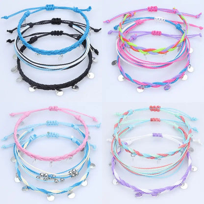 Summer String Ankle Bracelets Rope Anklets Braided Beach Boho Coin Anklets Cute Friendship Foot Jewelry gift for Women Teen Girl