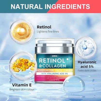 Sumax Retinol Collagen Face Cream 50ml Moisturizer with Hyaluronic Acid 5% Moisturizing Firming Brightening skincare