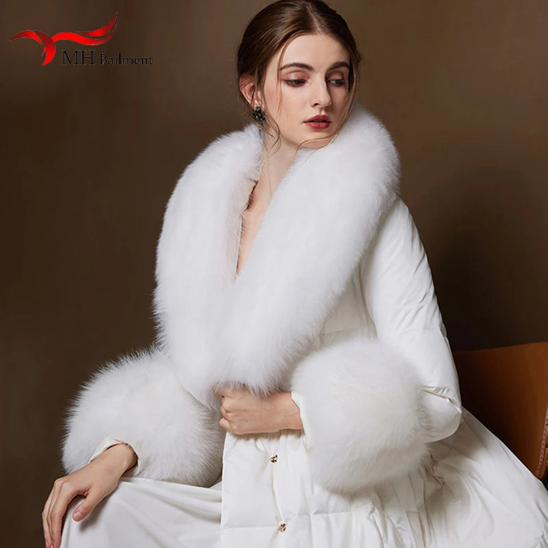 Winter Natural 100% Real Fox Fur Scarf And Cuff Set Russian Women Clothes Neck Warm Luxury Coat Scarves Fashion Fur Shawl Wraps