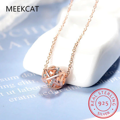 925 Sterling Silver Moissanite Diamond Cute Twist Hollow Ball Pendant Necklace For Women Office Lady Birthday Gift Jewelry