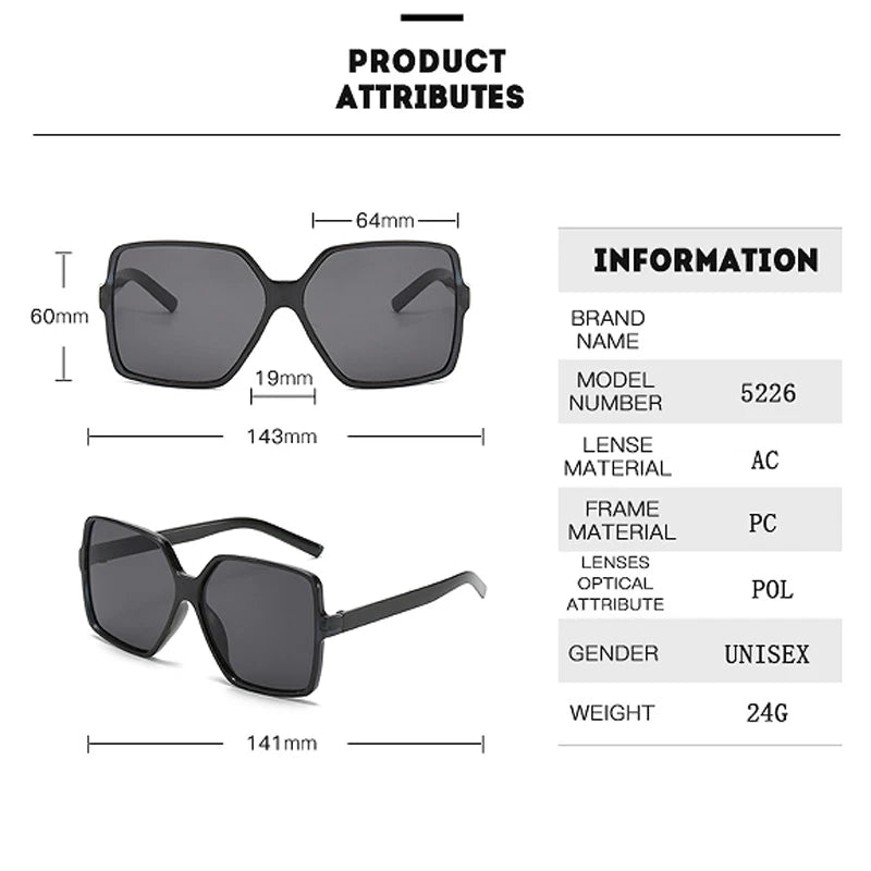 New Trend Full-frame Large Square Sunglasses Fashion Y2k Ladies Sunglasses