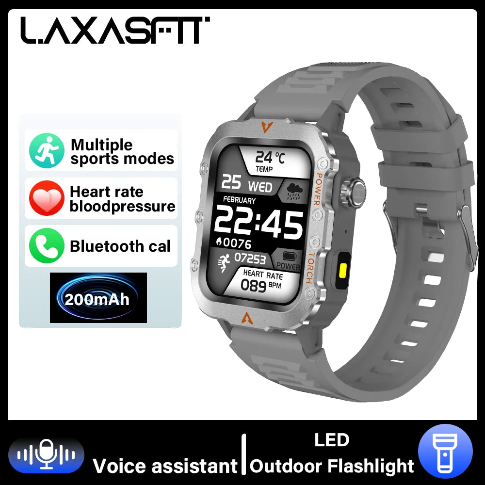 LAXASFIT 2024 Outdoor Military Men's Smart Watch Bluetooth Talk Sports Heart Rate Monitor Smart Watch Android IOS