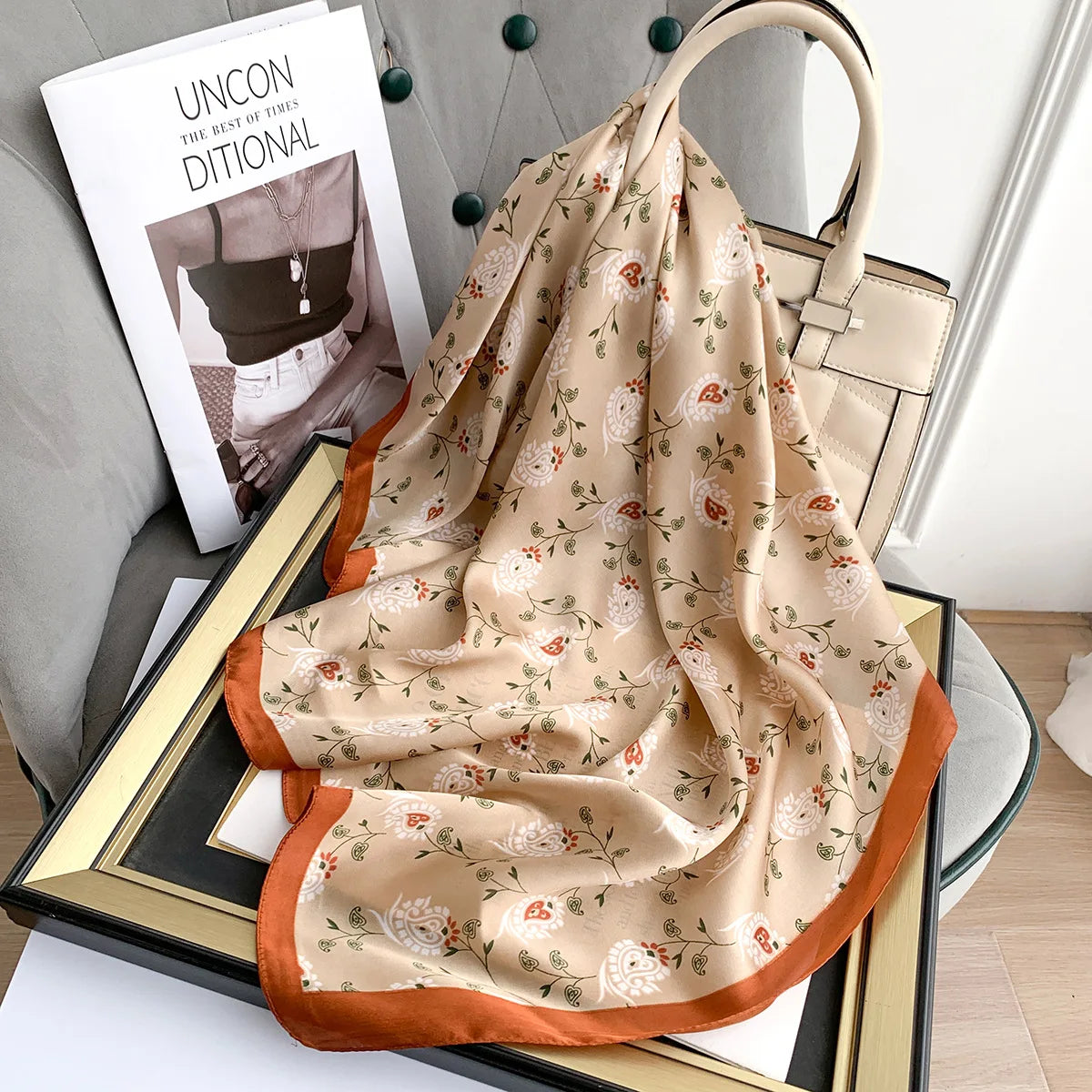 Fashion Scarves for Women Shawl Florals Print Silk Satin Hijab Scarf Female Bandana 70*70cm Luxury Brand Square Shawls Scarfs