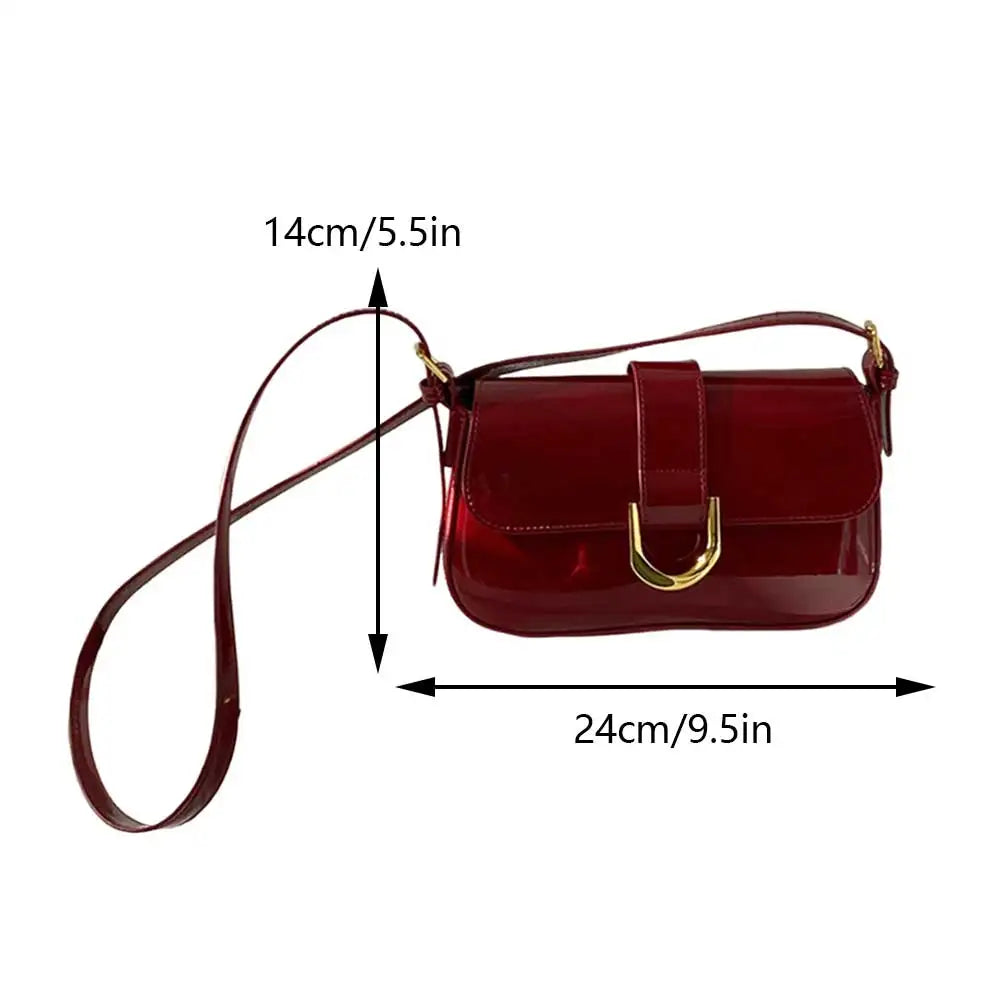 Retro Patent Leather Shoulder Bag For Women Luxury Flap Crossbody Bag Solid Color Underarm Bag Red Crossbody Bag Lady Handbag