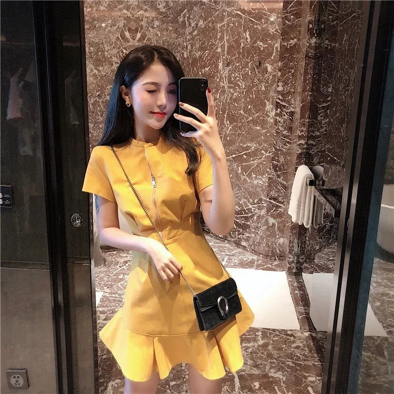 Short Yellow Mini Women's Dress Black Clothing Female Dresses 2024 Promotion Harajuku Cheap Casual Offer Trend Unique Y2k Retro