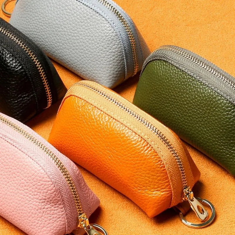 Unisex Large-Capacity Zipper Key Pouch Bag Genuine Leather Key Case Coin Purse 2024 Portable Keychain Coin Wallet Holder Purse