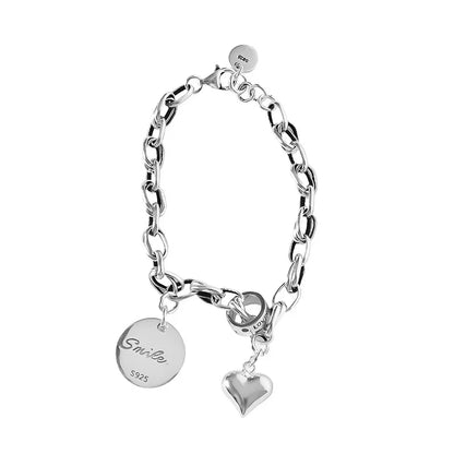 VENTFILLE 925 Sterling Silver Thai Silver Bracelet for Women Vintage Geometric Heart Love Lucky Punk Jewelry 2023 New Dropship