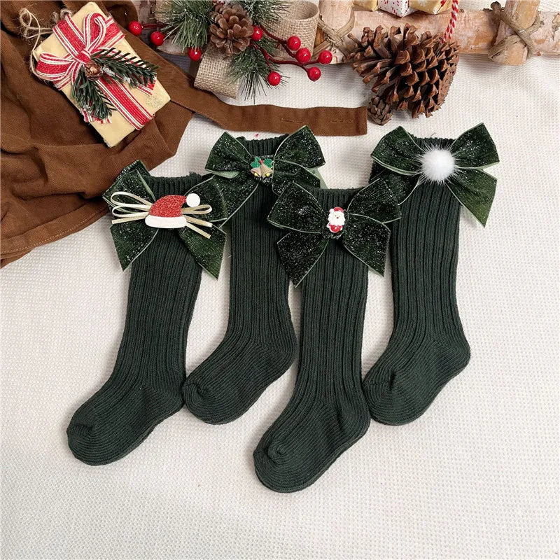 Winter Baby Girls Boys Christmas Socks Kids Knee High Sock Woolen Leg Warmers Children Soft Cotton Red Long Socks For 0-5Years