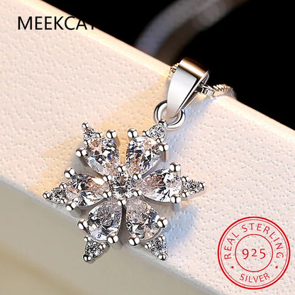 Real Moissanite Snowflake Pendant Necklace D Color VVS1 Lab Diamonds 925 Sterling Silver for Women Wedding Fine Jewelry