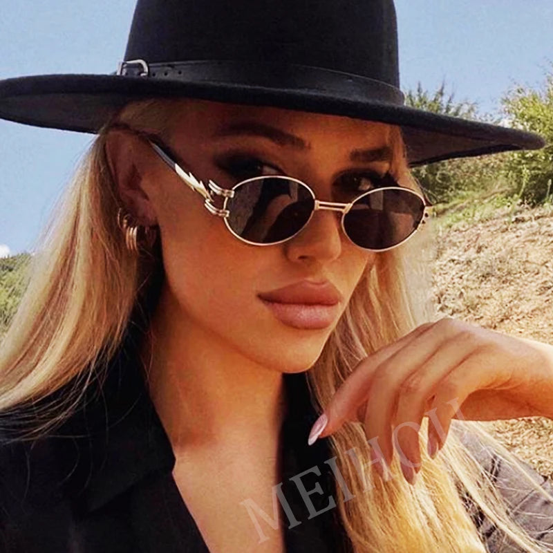 Vintage Oval Small Women's Sunglasses Fashion Punk Round Sunglasses 2024 Woman Retro Glasses Female Shades UV400 Eyewear