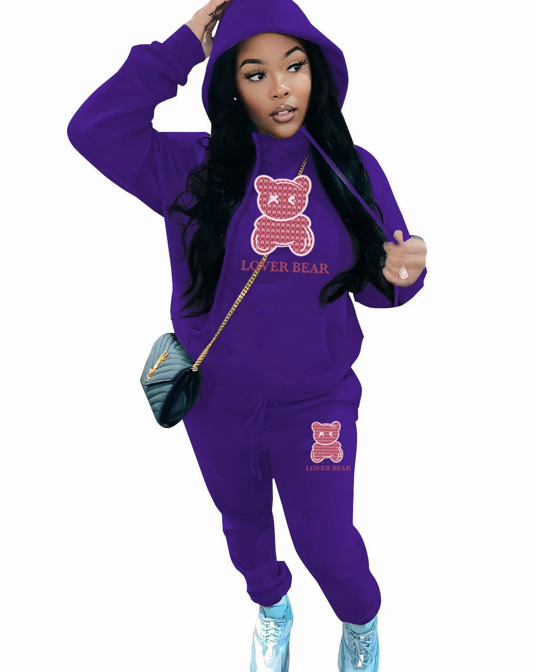 Lovely Bear Letter Print Kangaroo Pocket Tracksuit Set