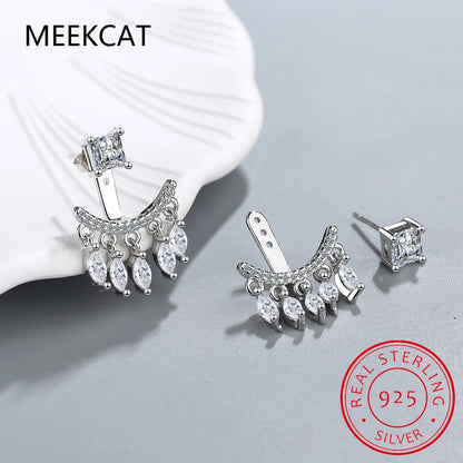 Real Certified D Color Moissanite Drop Stud Earrings 925 Sterling Silver for Women Sparking Jewelry Front and Back Piercing Ear