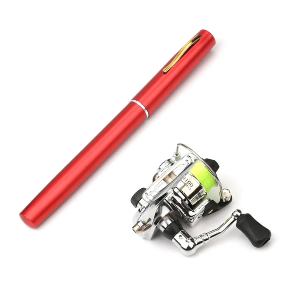 1.6M Pocket Collapsible Fishing Rod Reel Combo Mini Pen Fishing Pole Kit 7 Colors Pen Shape Folded Rod With Reel Wheel