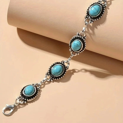 1pc Simple and Versatile Retro Ethnic Style Anklet Metal Alloy Turquoise Foot Decoration