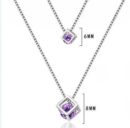 925 Sterling Silver Double Layer Square Box Simple Cube Crystal Necklace For Women choker Colar de Prata S-N194