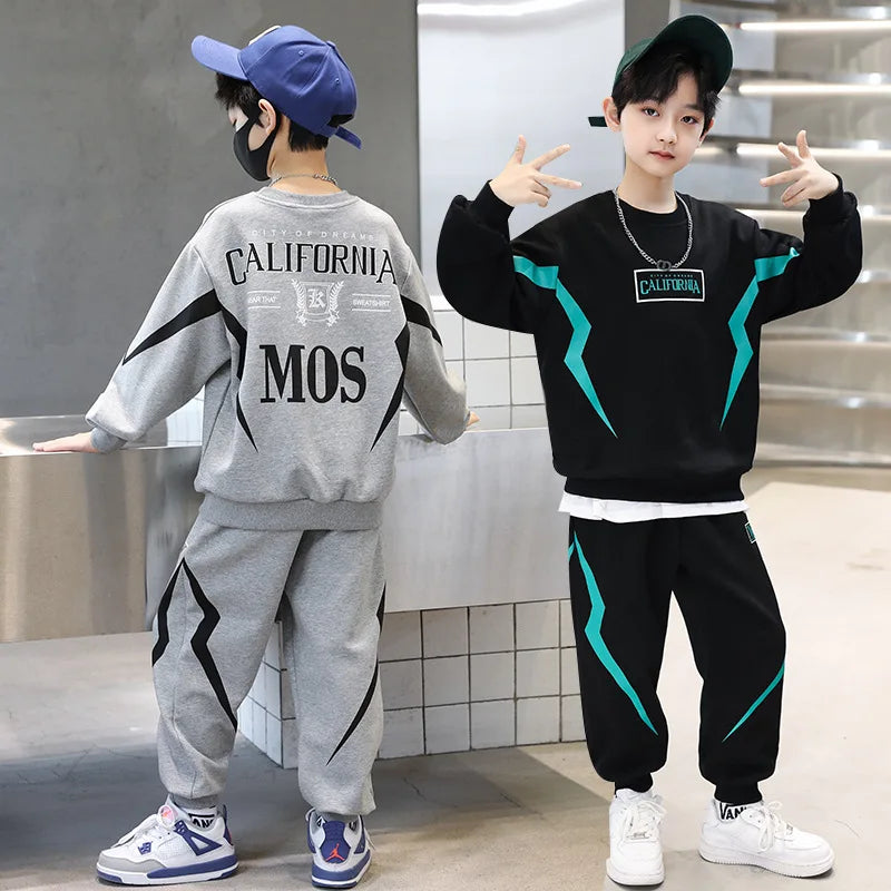 Boys Contrast Alphabet Lightning Printed Sweatshirt+Sweatpant Child 2PCS Tracksuit School Kids Jogger Outfit Workout Set 5-15 Yr