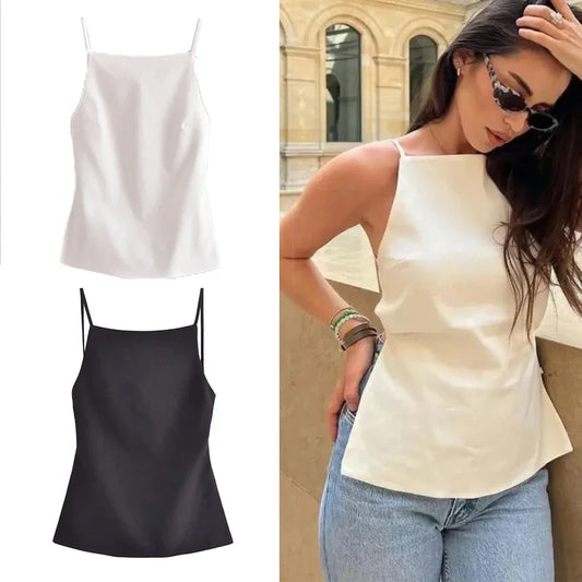 ASDS Sleeveless Black White Crop Top Women Backless Sexy Tank Tops Woman Thin Straps Party Summer Tops Streetwear Women's Top