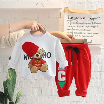 Baby Clothes 2024 New Children's Little Bear Long Sleeve Set Boys and Girls' Letter Sweater Pants Two Piece Set Simple Sportswea