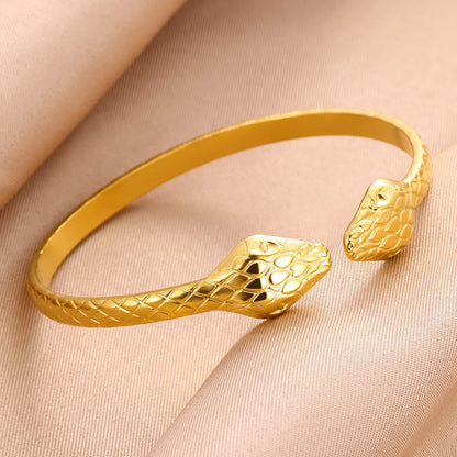 Punk Snake Cuff Bracelet on Hand For Women Stainless Steel Gold Color Adjustable Open Bangle 2024 New Party Jewelry Gift