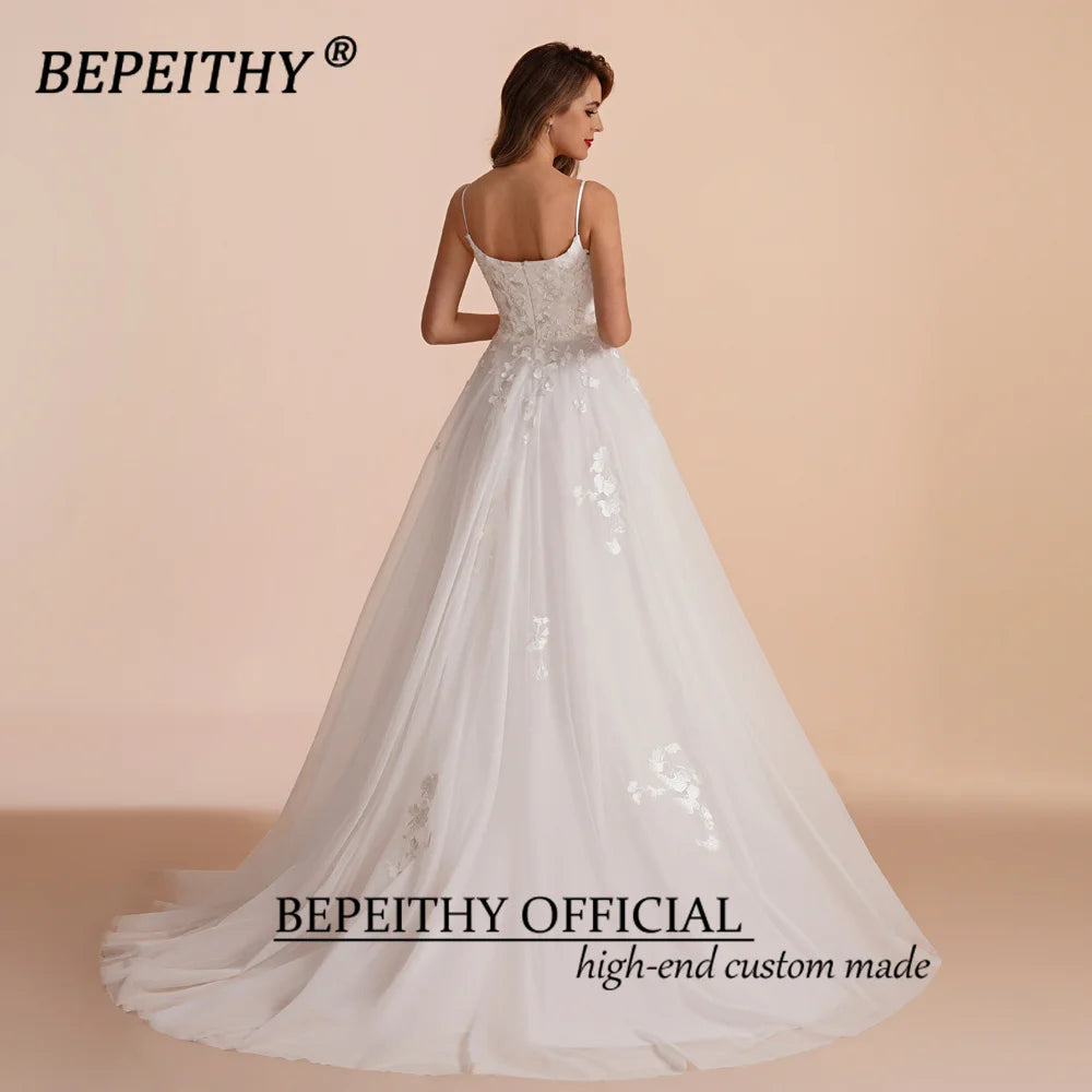 BEPEITHY Customized A Line Wedding Dresses 2023 For Women Bride Sleeveless Sweep Train Boho Robe De Mariée White Bridal Gown