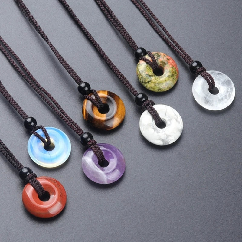 Vintage Jade Beads Round Stone Pendant Necklaces for Women Couples Aesthetic Rope Chain Clavicle Chain Necklace New In Jewelry