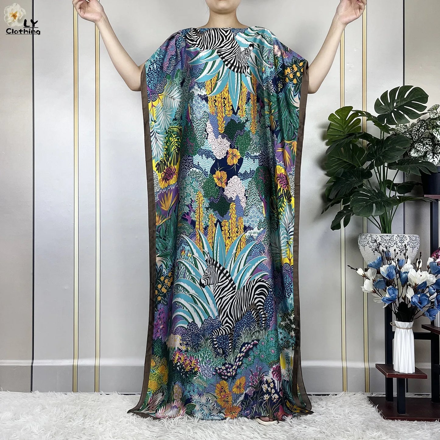 Muslim Abayas For Women 2023 New Fashion Printed Silk Soft Loose Femme Elegant Robe African Maxi Party Dresses With Belt Turban