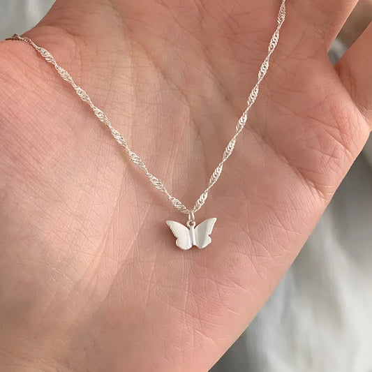 925 Sterling Silver Necklace Classic Butterfly Wavy Chain Simple Elegant for Women Girl Jewelry Gift Dropshipping Wholesale