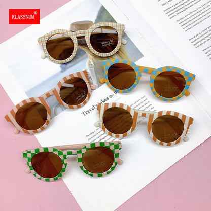 Round Sunglasses Kids Trendy Grid Frame Sun Glasses UV400 Baby Boys Girls Children Cute Brand Designer Colored Sun Shade Eyewear