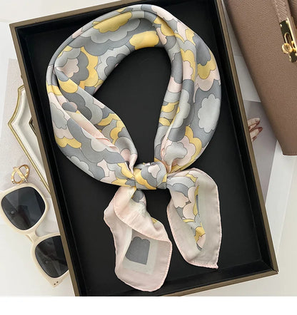 2023 Charming Women Multifunction Polyester Silk Scarf Luxury Flower Prints Satin Small Square Wraps Head Scarves hijab 70x70cm