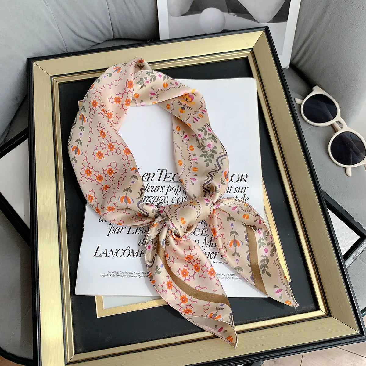 Fashion Scarves for Women Shawl Florals Print Silk Satin Hijab Scarf Female Bandana 70*70cm Luxury Brand Square Shawls Scarfs