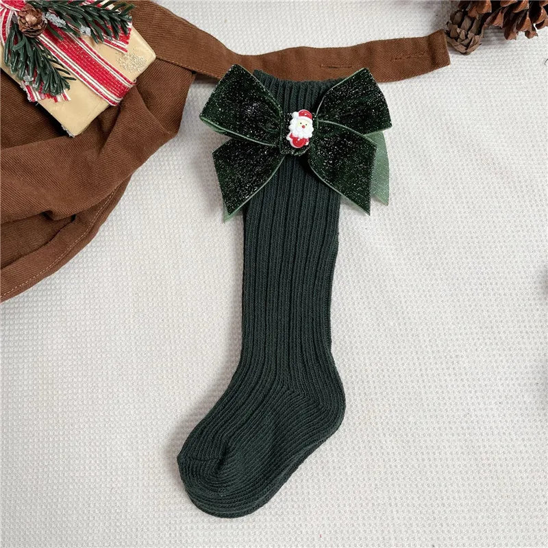 Winter Baby Girls Boys Christmas Socks Kids Knee High Sock Woolen Leg Warmers Children Soft Cotton Red Long Socks For 0-5Years