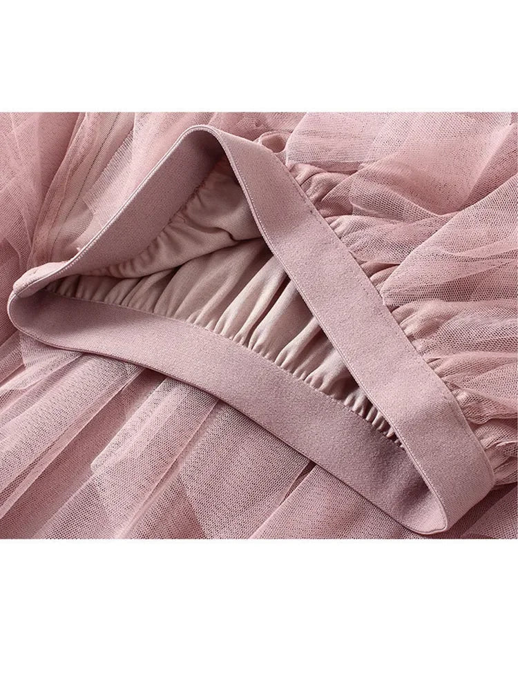 TIGENA Tutu Tulle Long Maxi Skirt Women Fashion 2023 Korean Cute Pink High Waist Pleated Skirt Mesh Female Lady Aesthetic Faldas