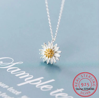 925 Sterling Silver Elegant Daisy Flower Pendant Necklaces Colar de Prata For Women Jewelry 2022