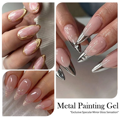 Metallic Painting Gel Chrome Gold Silver Rose Gold Mirror Effect Nail Polish Super Bright Drawing Line French Nail Art Varnish