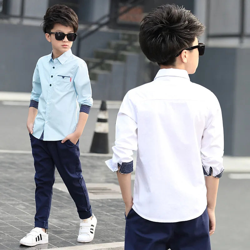 2024 Teenager Kids Boys Clothes Children Shirts Fashion School Casual Tops Cotton Boys Shirts 5 6 7 8 9 10 11 12 13 14 15 Years