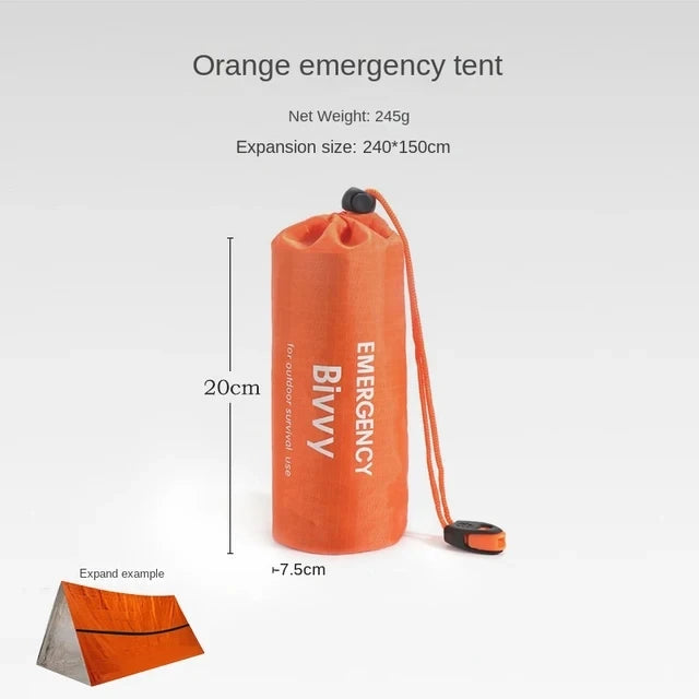 2 Person Emergency Shelter Bivy Survival Tent Kit Mylar Tube Tent Sleeping Bag Waterproof Outdoor SOS Thermal Blanket Reusable