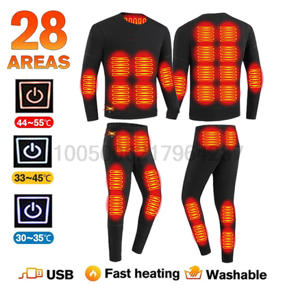 Winter Heated Underwear Set Women Men USB Electric Heating Jacket Winter Sports Thermal Underwear Electric Heated Equipment