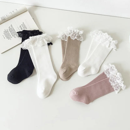 Baby Girls Knee High Socks Long baby Soft Cotton Lace Stuff Princess Sock Ruffle 0-2 Years Newborn Leg Warmers Cute Girl Socks