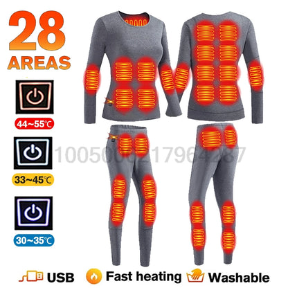 Winter Heated Underwear Set Women Men USB Electric Heating Jacket Winter Sports Thermal Underwear Electric Heated Equipment