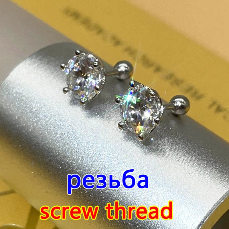 Premium 0.5-2ct Moissanite Diamond Stud Earrings for Women Orginal 925 Sterling Silver Screw Back Women Moissanite Earring 2024