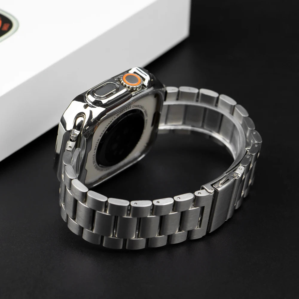 Stainless Steel Band+Case for Apple Watch Ultra2 Band 49mm 41mm 45mm 40mm 44mm 38mm 42mm TPU Cover Bracelet Series 9 8 7 6 SE 5