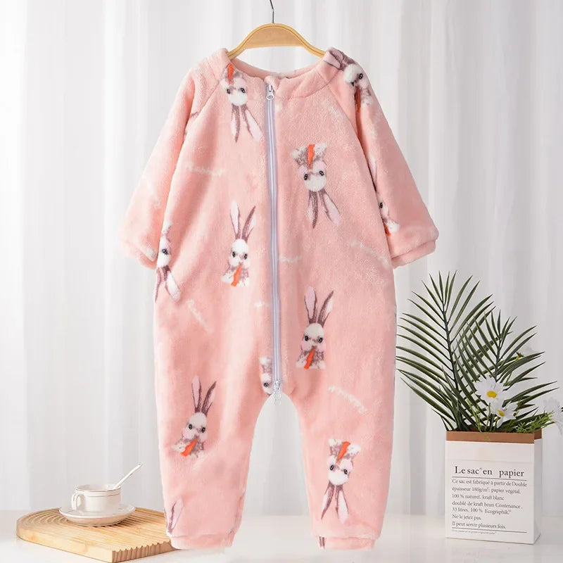 Kids Onesie Boys Girls Long Sleeve Flannel Pajamas Children Winter Cartoon Pyjama Baby Sleepwear 1-4 Years Sleeping Bag