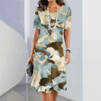 Short Sleeves Dresses Irregularly Printing Long Dress