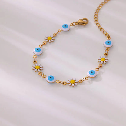 Fashion Bule Evil Eye Daisy Bracelets For Women Stainless Steel Gold Color Bracelet Daisy Eye Bracelet Christmas Wedding Jewelry