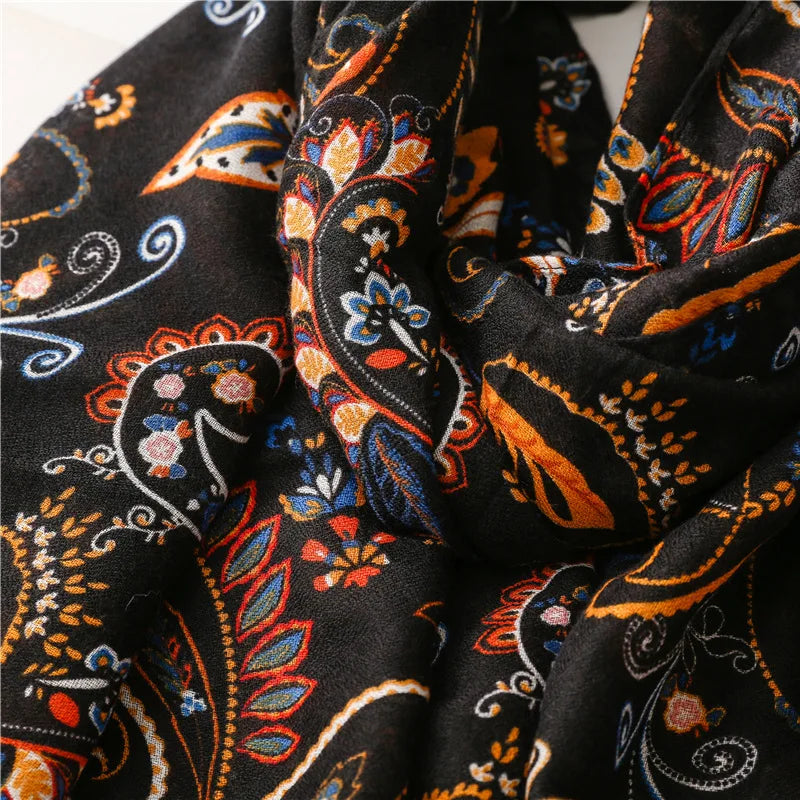 2023 Fashion Spring Autumn Viscose Scarf Shawl Black Cashew Prints Beach Shawl Pashmina Stole Wrap Echarpe Foulards Muslim Hijab