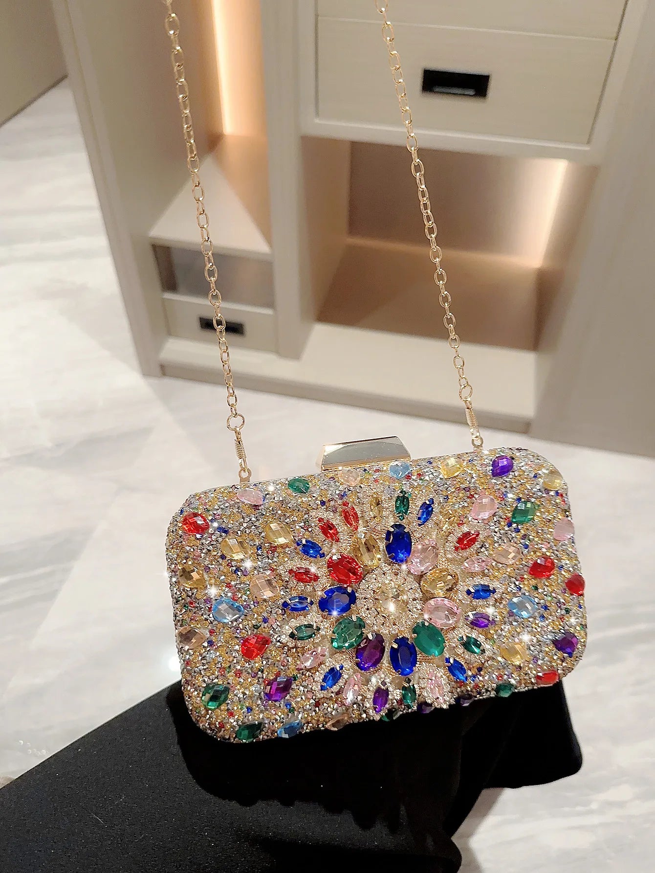 Popular evening bag, shiny rhinestone diamond clutch bag, dress bag, evening bag, chain bag, classy square box bag for women