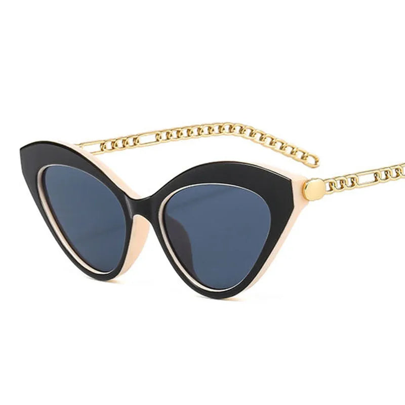 New Fashion Cat Eye Sunglasses Women Vintage Metal Chain Sun Glasses Ladies Shades UV400 Elegant Eyewear Oculos De Sol