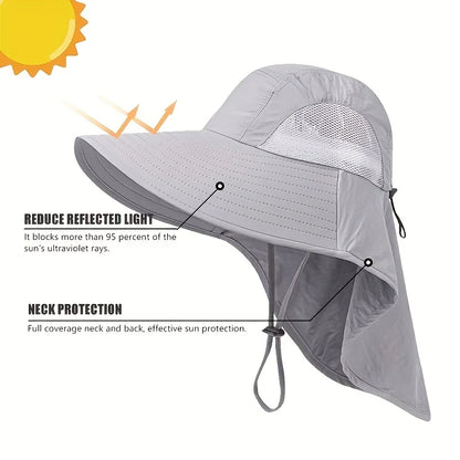 Men'S Wide-Brimmed Sun Hat-Breathable, Adjustable And Waterproof Nylon Hat With Mesh Weaving, Suitable For Hiking And Camping