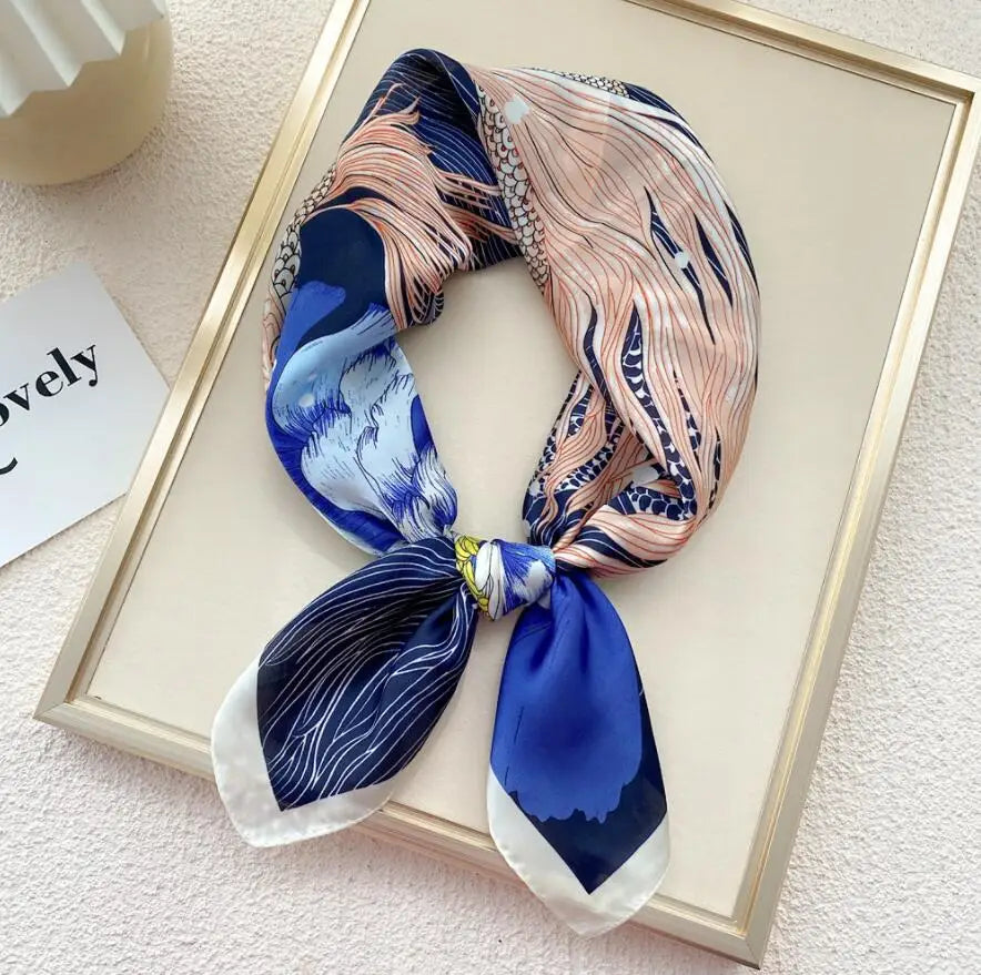 2022 Luxury Print Silk Shawl Hair Wrap Neckerchief Satin Square Scarf for Women Headscarf Headband Foulard Hijab Female Bandana